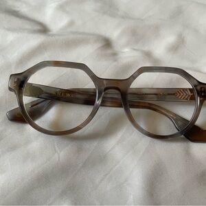 KREWE Translucent Gray Brown Round Geometric Glasses